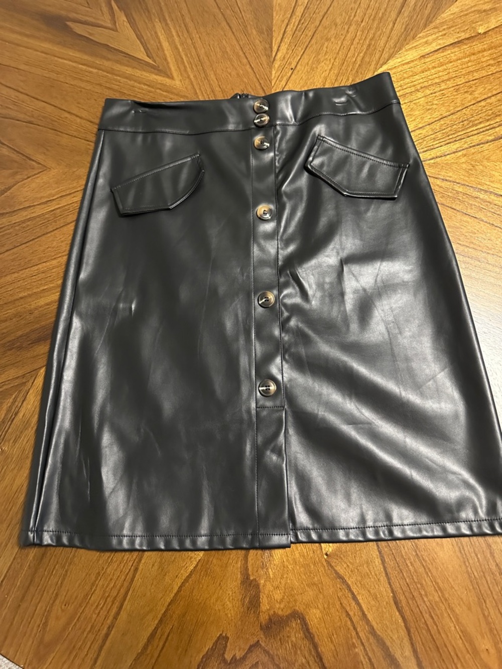 Soho Apparel Black Faux Leather Button-Front Mini Skirt